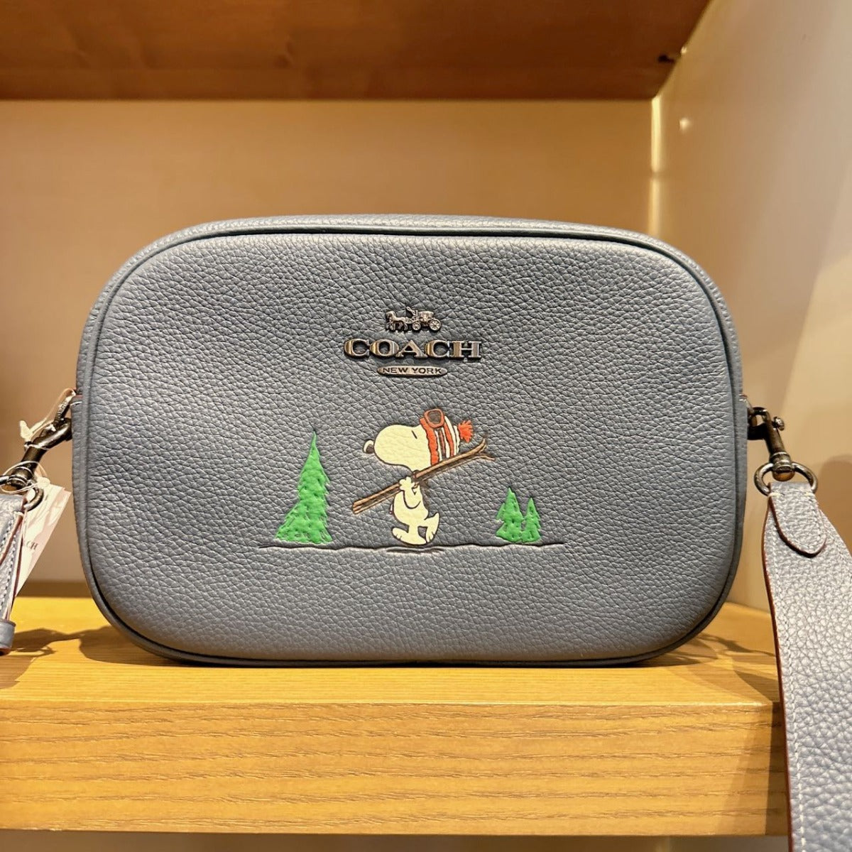 Coach CF305 Coach X Peanuts Jamie Camera Bag With Snoopy Ski Motif In Gunmetal/Denim Multi Coach CF305 Coach X Peanuts Jamie Camera Bag With Snoopy Ski Motif In Gunmetal/Denim Multi
